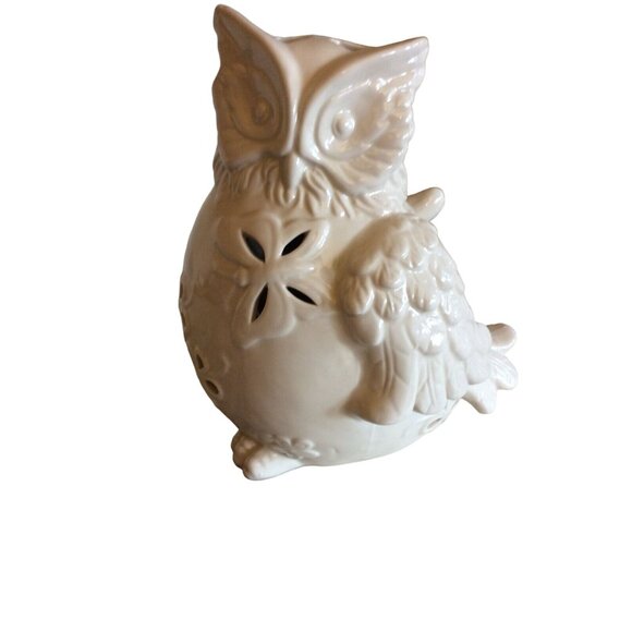 Cream Colored Distressed Worn Style Owl Figuring Statue - Picture 1 of 6